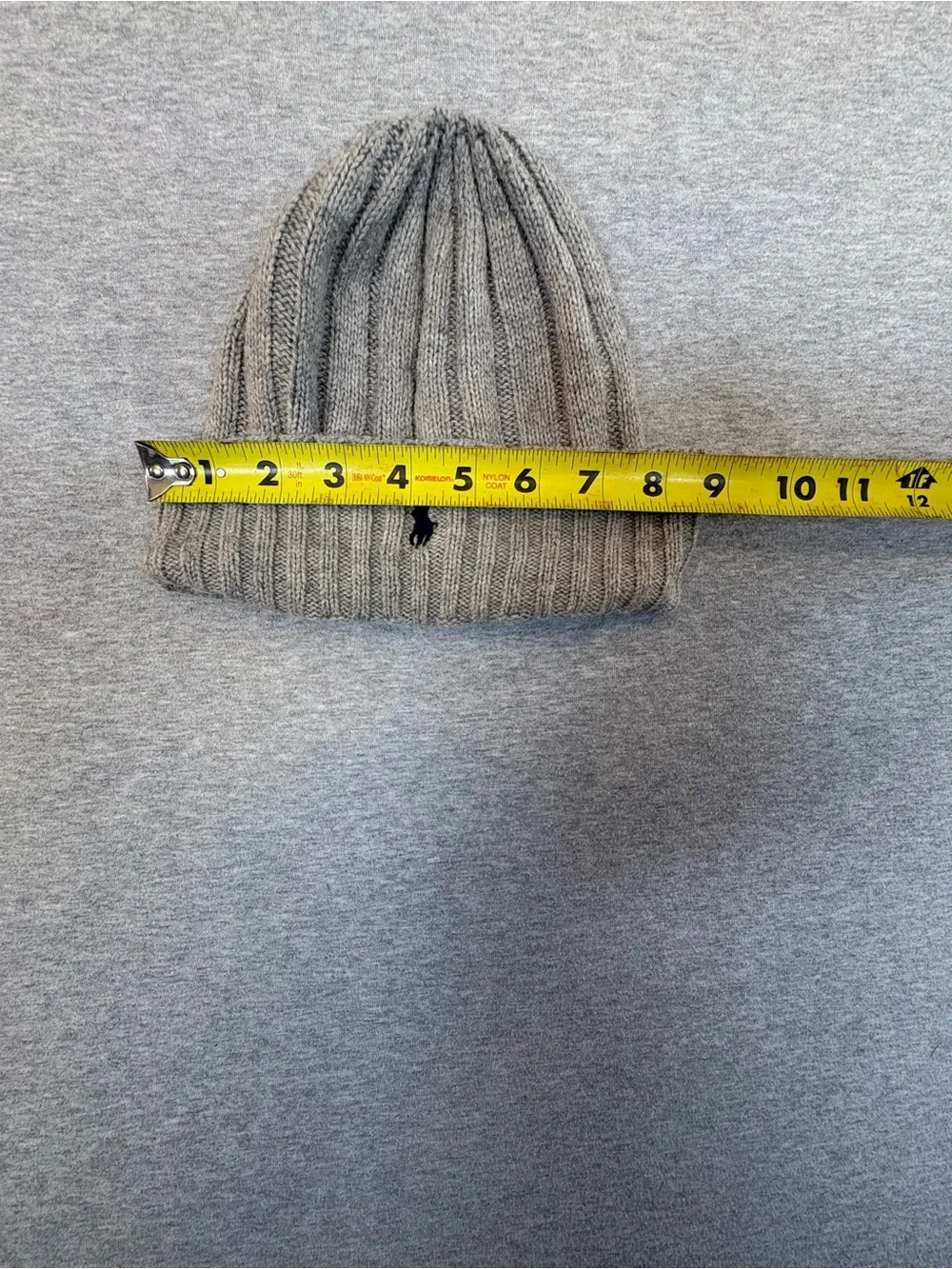Polo Ralph Lauren Kids Beanie Hat Gray Rib Knit Navy Embroidered Pony Logo OS